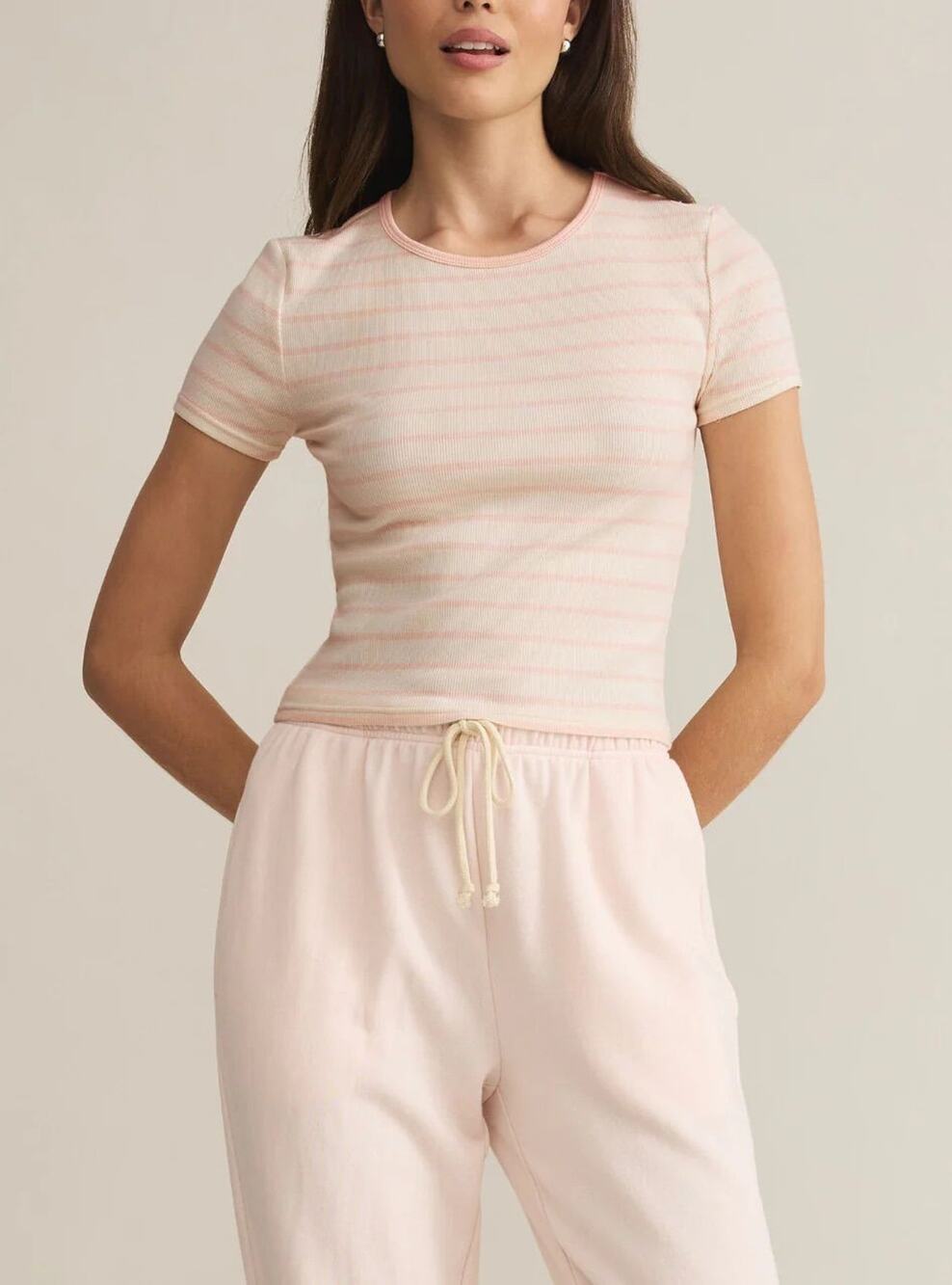 NWT Z Supply Saxton Striped Ribbed Tee in Pink Salt SZ LG